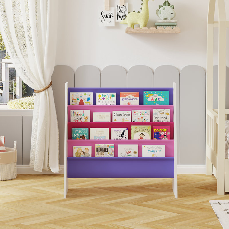 Lovely Multi-Use Multi-Tier Wood Book Display Rack with Canvas Holder  Shelves, 4 Tier Purple