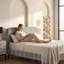 Structure de lit double tapissier pleine grandeur, sans sommier, lin, sable et vert-1627118620-1627304716