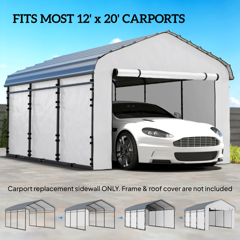 Carport Replacement Sidewall Set, 12' x 20', White