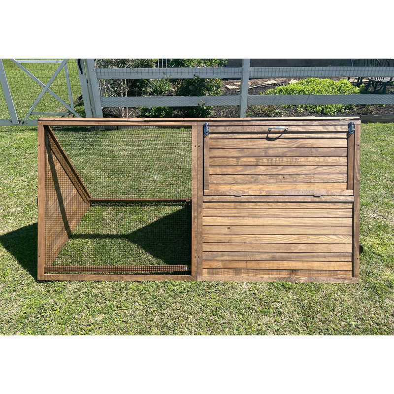 Small Brown Wooden Mobile Chicken Coop with Caster Wheels