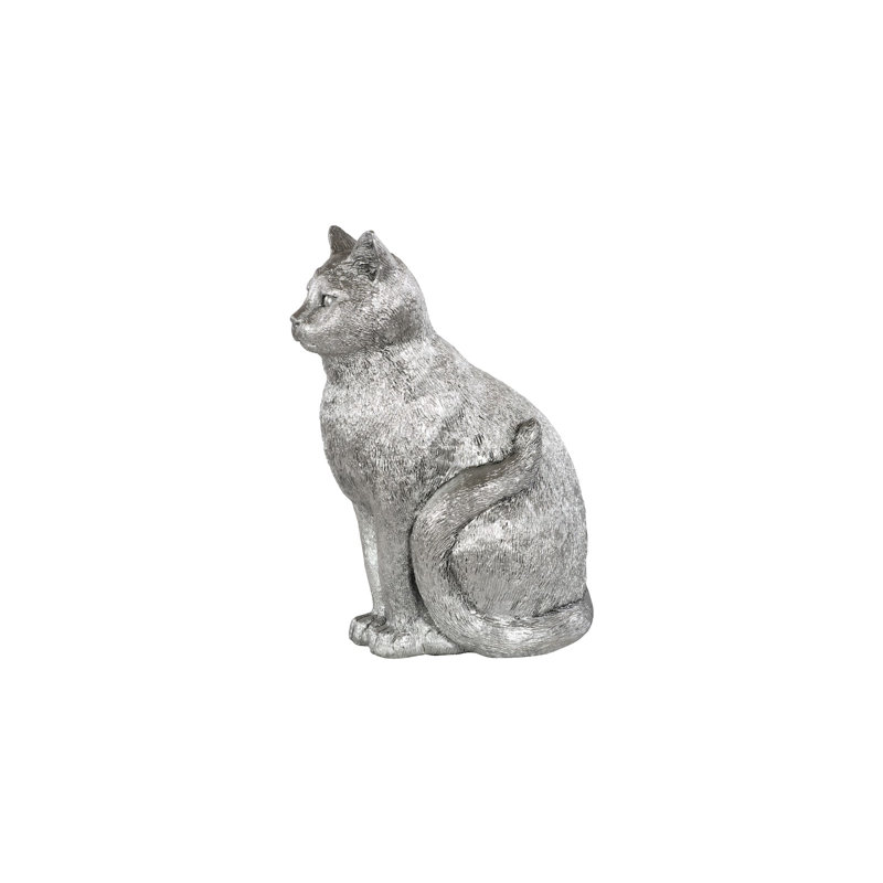 Cat Sitting Sculpture, Bronze, Silver
