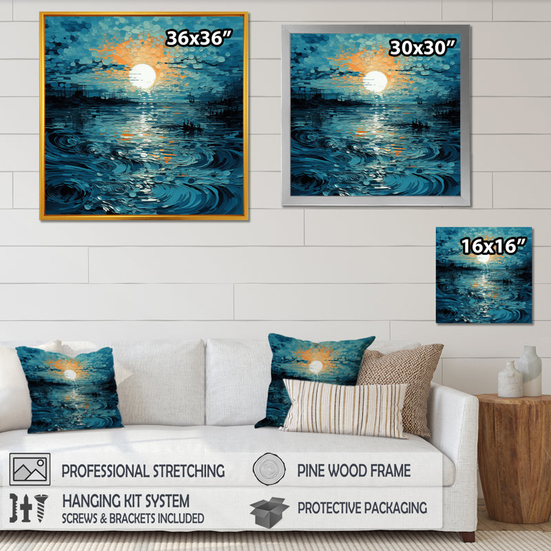 «Minimalisme Lake Paint Sunset», reproduction sur toile, H 36 po x l 36 po x P 1,5 po, Cadre naturel flottant