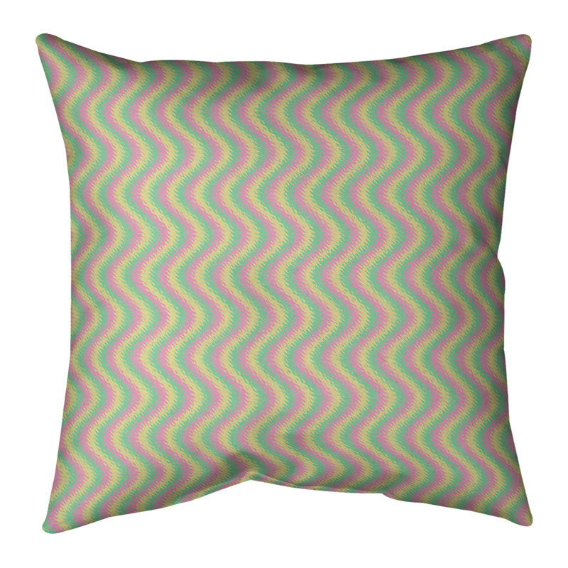 Housse et insert de coussin carré en coton, H 14 po x l 14 po, Jaune / rose / vert, Bourre en polyester