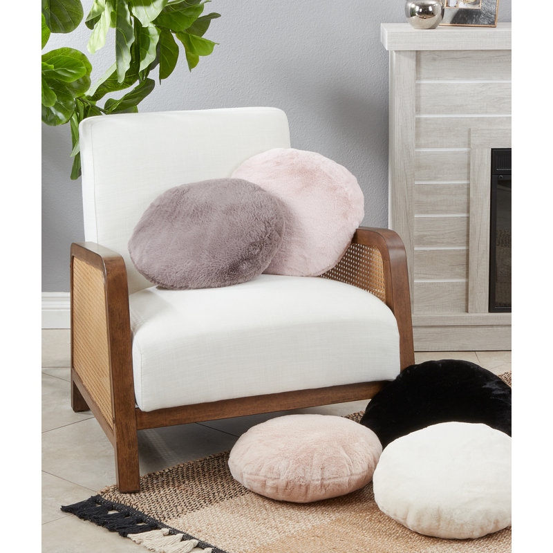 Blush Round Faux Rabbit Fur Accent Pillow