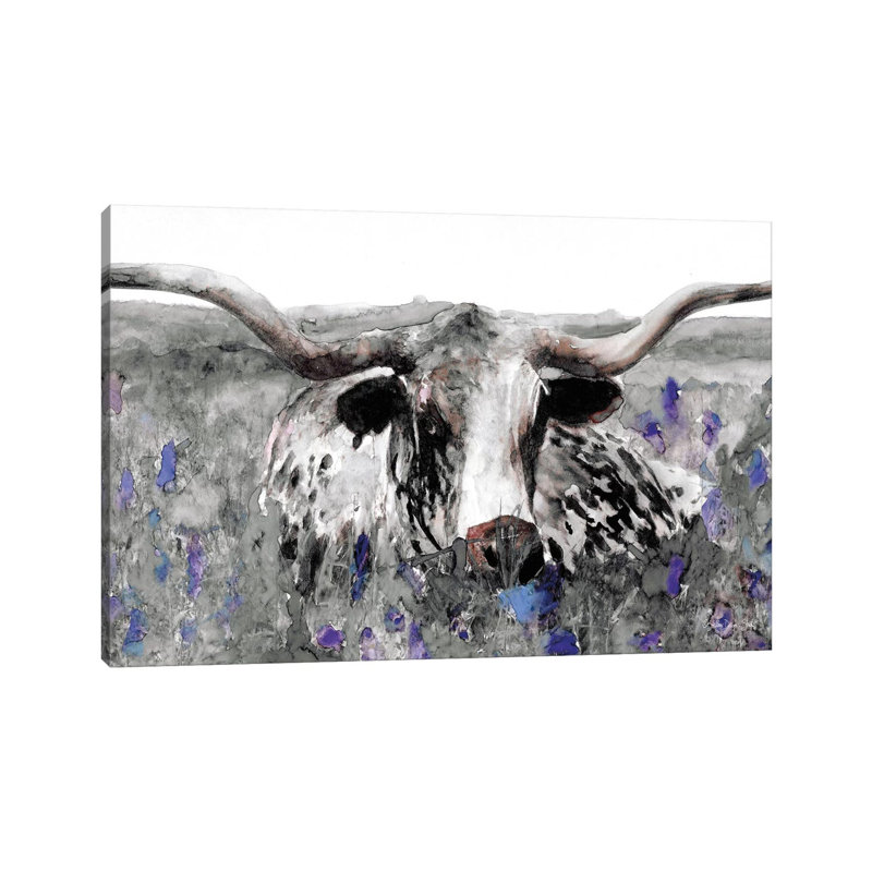" Longhorn In Flower Field ", H 18 po x l 26 po x P 1,5 po