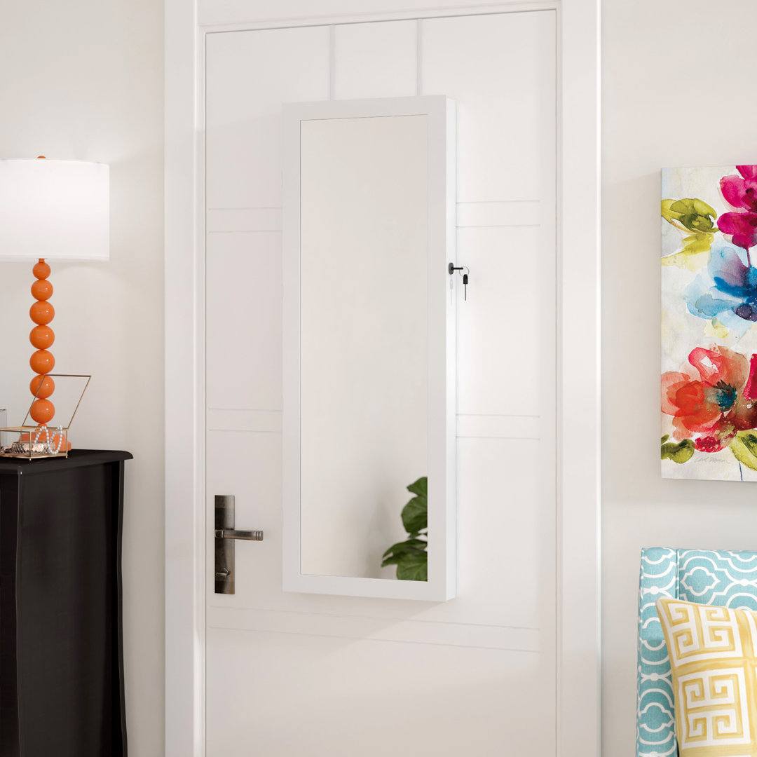 Johnsie Lockable Wall Mount Jewelry Armoire with Mirror Ebern Designs 