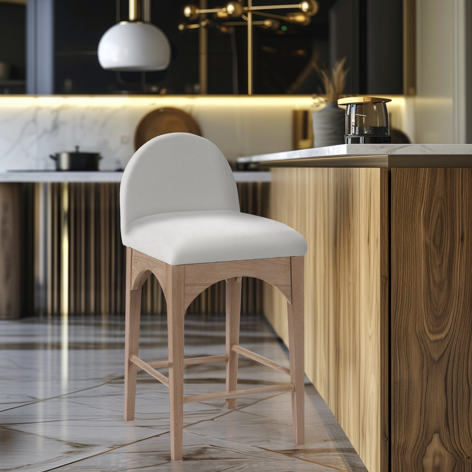 Waldorf 27" Bar Stool, Natural, Cream Boucle