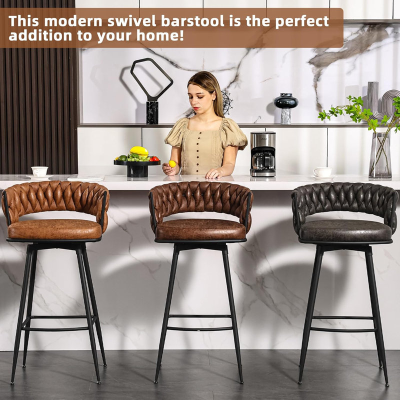 Tooborac Swivel Upholstered Counter Stool with Metal Frame, Brown/White/Pink, 4