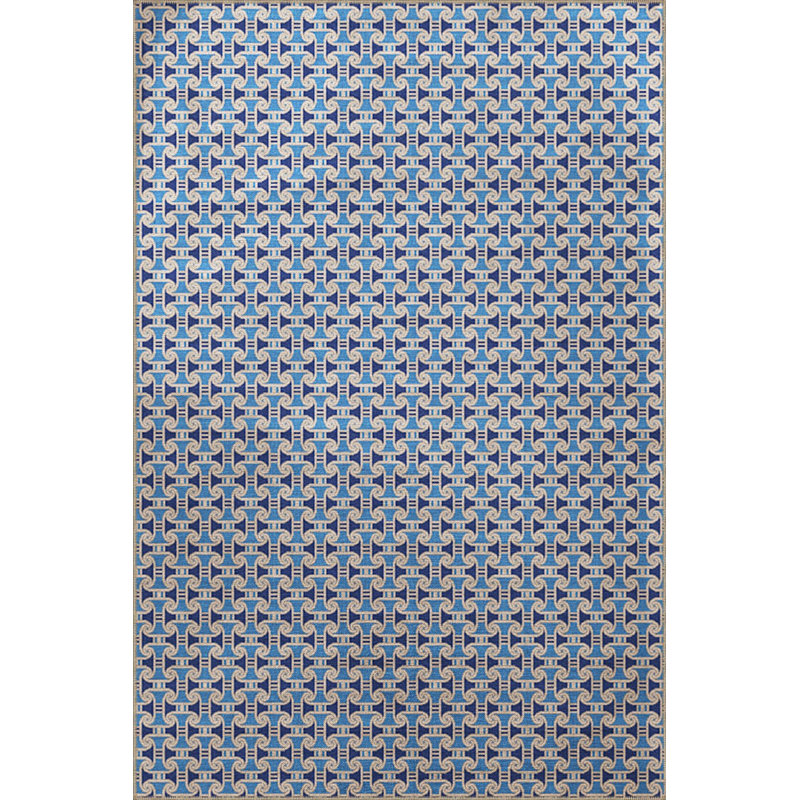 Tapis bleu délavé à motif géométrique mixte, Sous-tapis carré 3 pi 3 po inclus