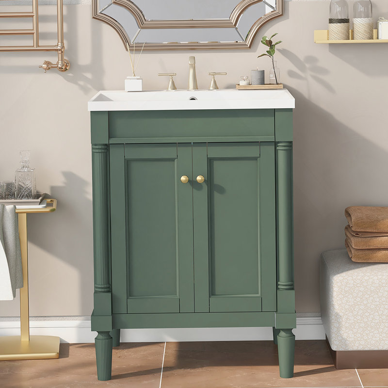 Meuble-lavabo 24 po avec lavabo supérieur, meuble de rangement moderne à 2 niveaux, meuble-lavabo simple, grandes tablettes de rangement (Remplacer SW000102AAF)