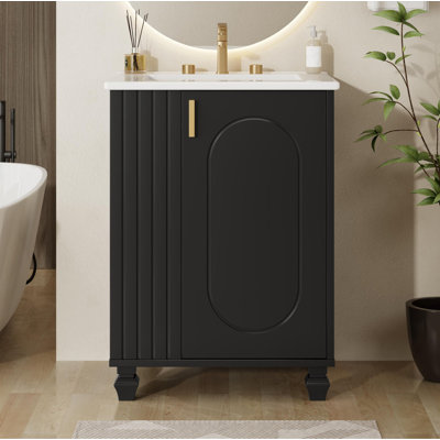 Bathroom Vanity with Sink - 24" Wood Cabinet & Open Shelf Storage