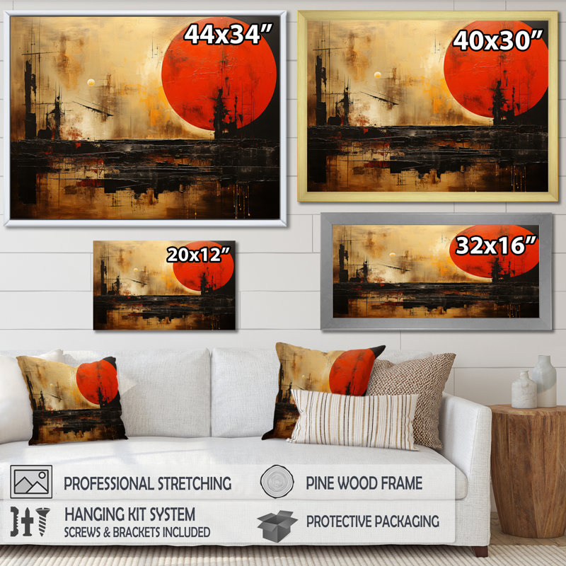 «China Art Dynastic Echoes I» - reproduction, H 34 po x l 44 po x P 1,5 po, Cadre flottant doré