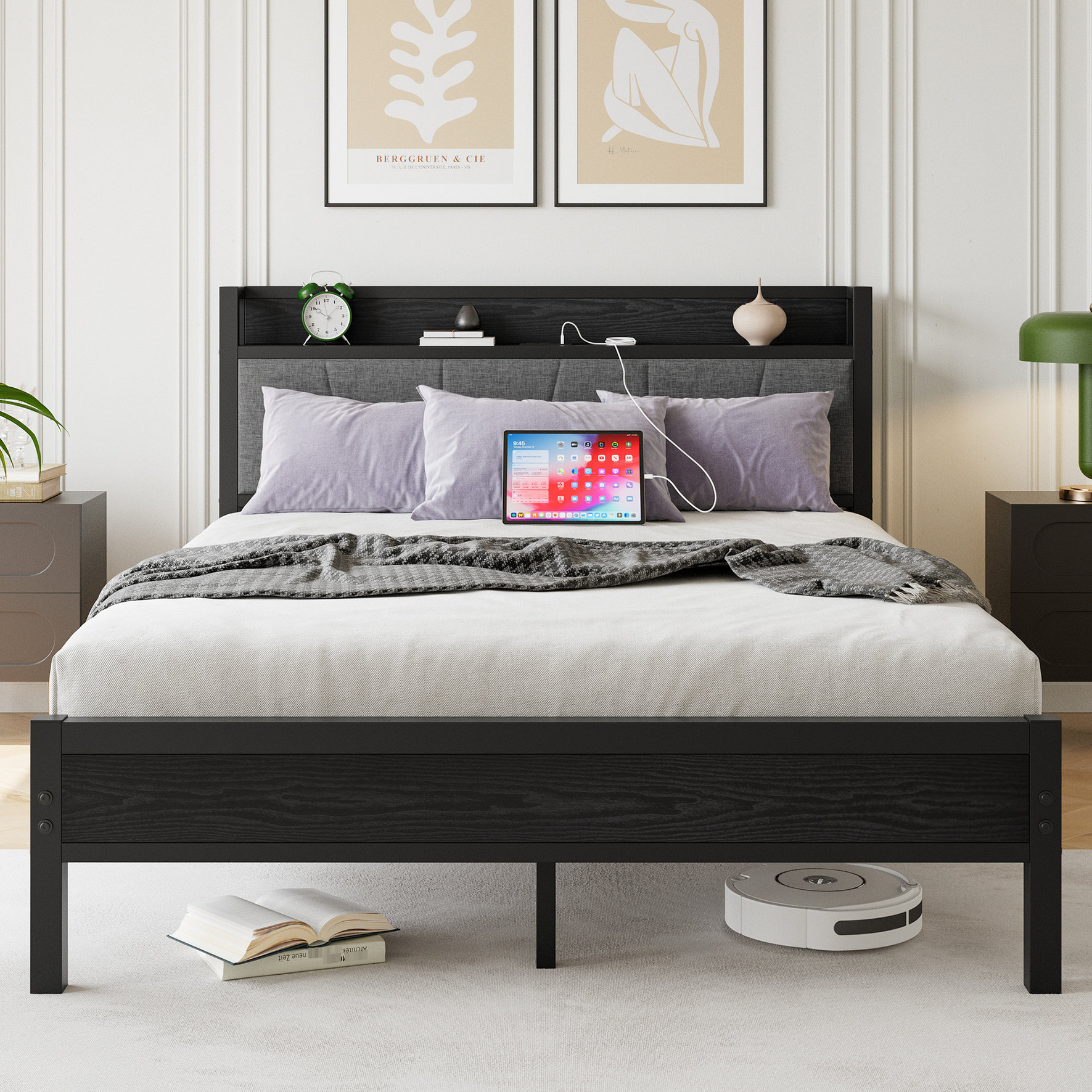 Ebern Designs Queen Size Bed With Organized Storage - Headboard ...