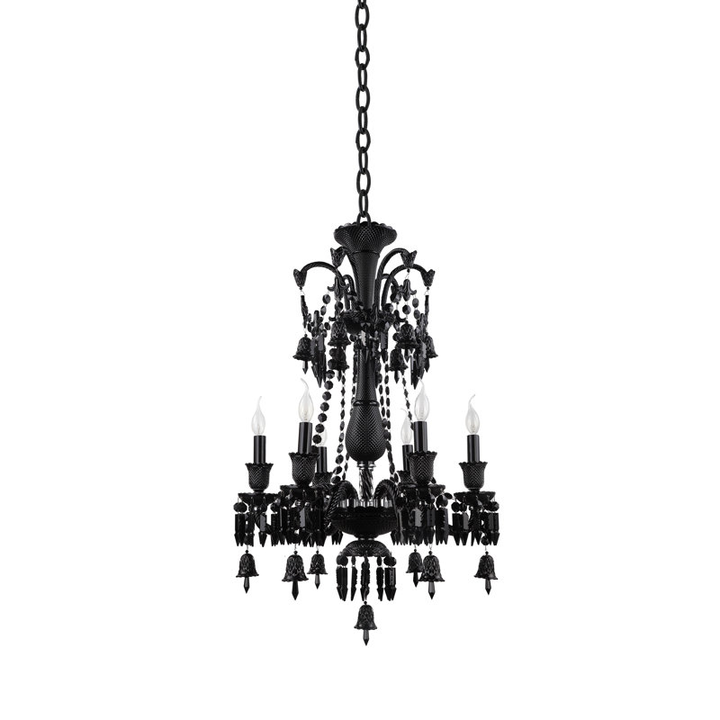 Lustre noir 6 lumières avec cristaux noirs