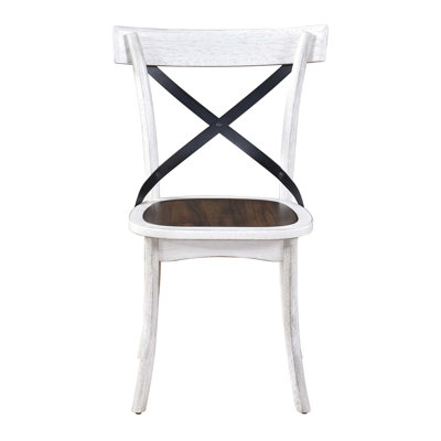 De 2 chaises d'appoint de salle à manger rustiques, d'esthétique moderne, en bois massif avec métal X, chêne foncé antique / blanc, l 20,76 po x P 20,79 po, H 34,76 po, et 2 chaises, dossier en X, bois, chêne, polyvalent pour différents espaces