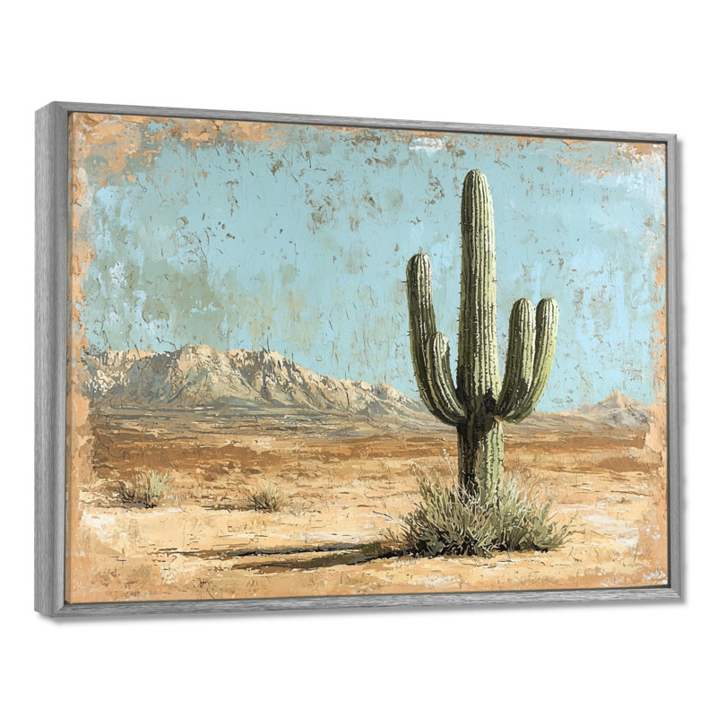 Cactus dans le désert I - art mural cactus, H 30 po x l 40 po, Cadre flottant, Argent argent