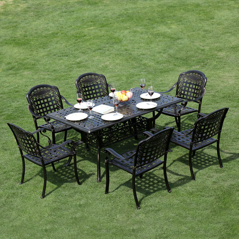Newton 6 - Person Patio Dining Set Umbrella Hole Included Rectangular Table