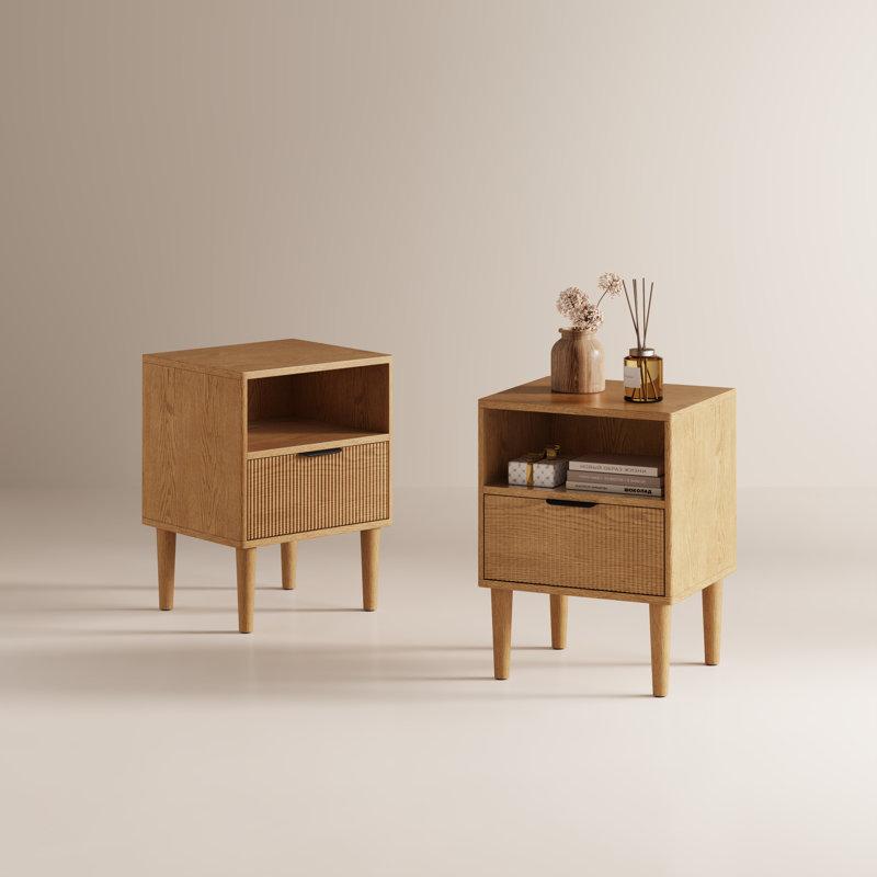 17.7'' W Solid Wood Nightstand, Tan