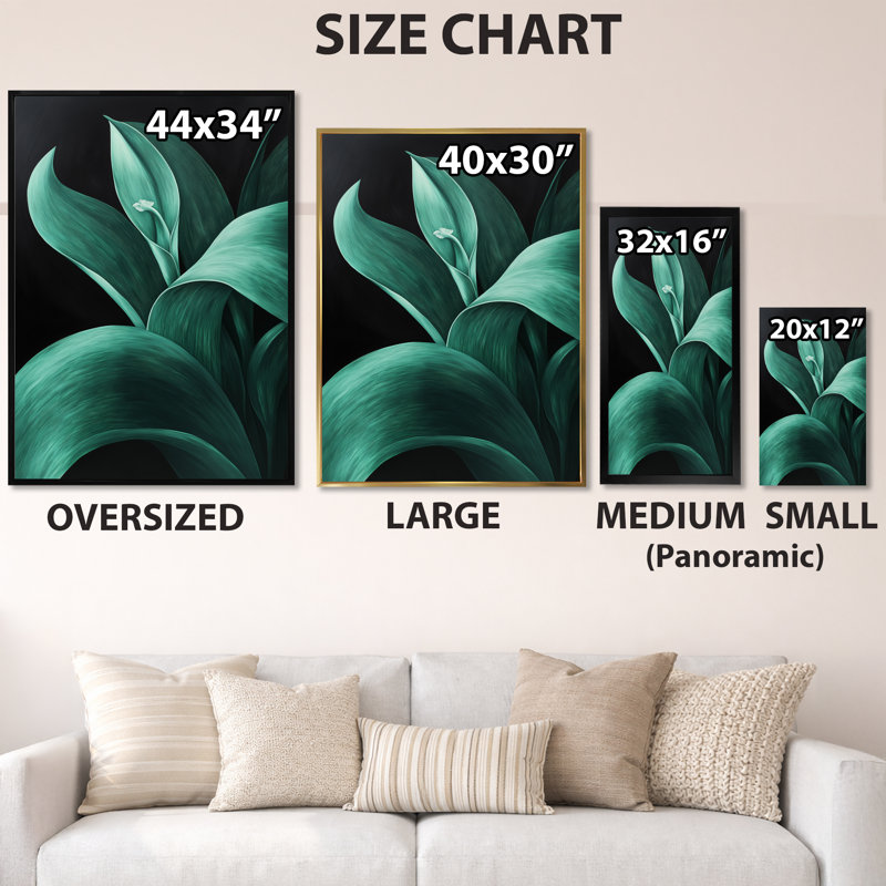 Lames d'iris émeraude - Tableau encadré sur toile à motifs de feuilles tropicales, H 40 po x l 30 po, Cadre photo blanc