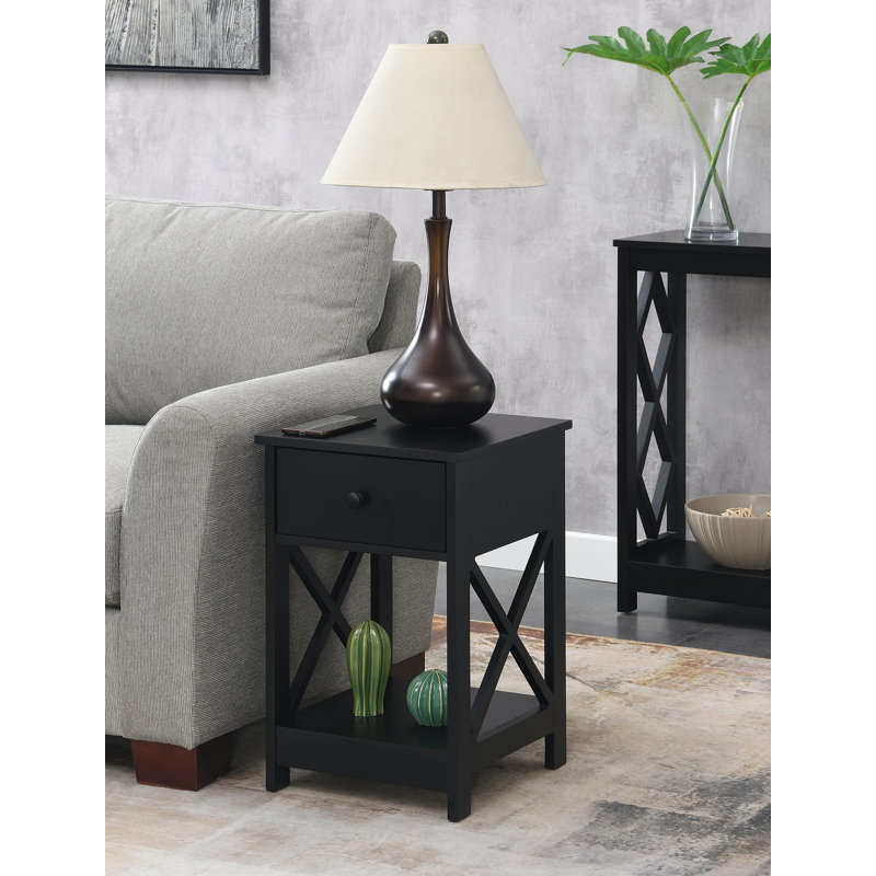 Table de bout avec 1 tiroir et tablette Darek, Noir