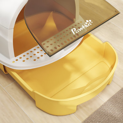 Cat Litter Box, Covered Kitty Litter Box with Lid, Scoop, Deodorizing Bags for Odor Control, Privacy, Portable, Easy to Clean, Yellow