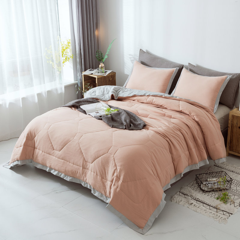 Satin Comforter, Peach, Queen Comforter + 2 Shams