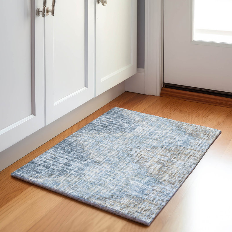 Machine Washable Indoor/Outdoor Xhevrie Denim Rug, Rectangle 1'8" x 2'6"
