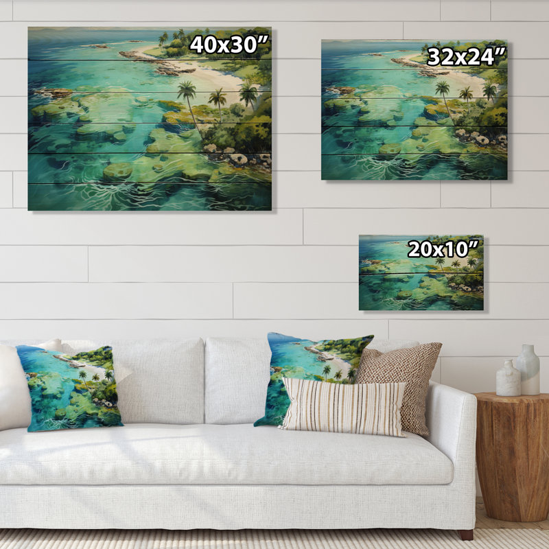Ishrak Caraibe, paradis tropical sur bois, H 30 po x l 40 po x P 0,78 po