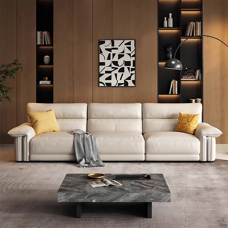 Canapé modulaire kaki en cuir véritable, Kaki