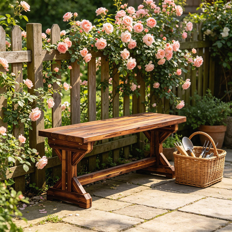 Banc 45 po en bois massif carbonisé rustique sans dossier avec base en X, intérieur / extérieur