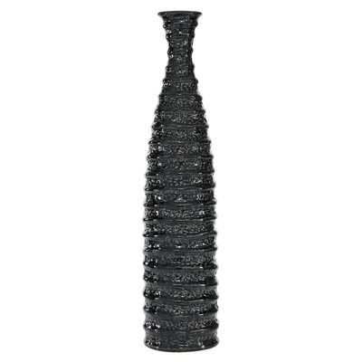 Ceramic Black Decorative Vase with Ripple Texture