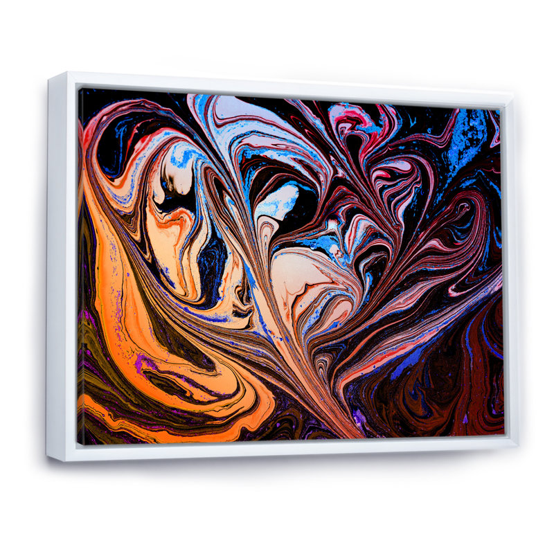 Art abstrait marbré mauve abstrait II, H 44 po x l 34 po x P 1 po, Cadre flottant blanc