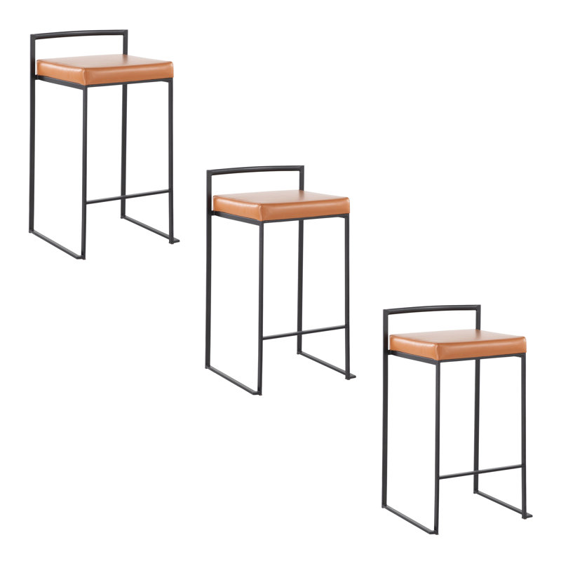 Tabouret de bar et de comptoir empilable Ernestine, Chameau / noir, Tabouret de comptoir (siège d'une hauteur de 27 p