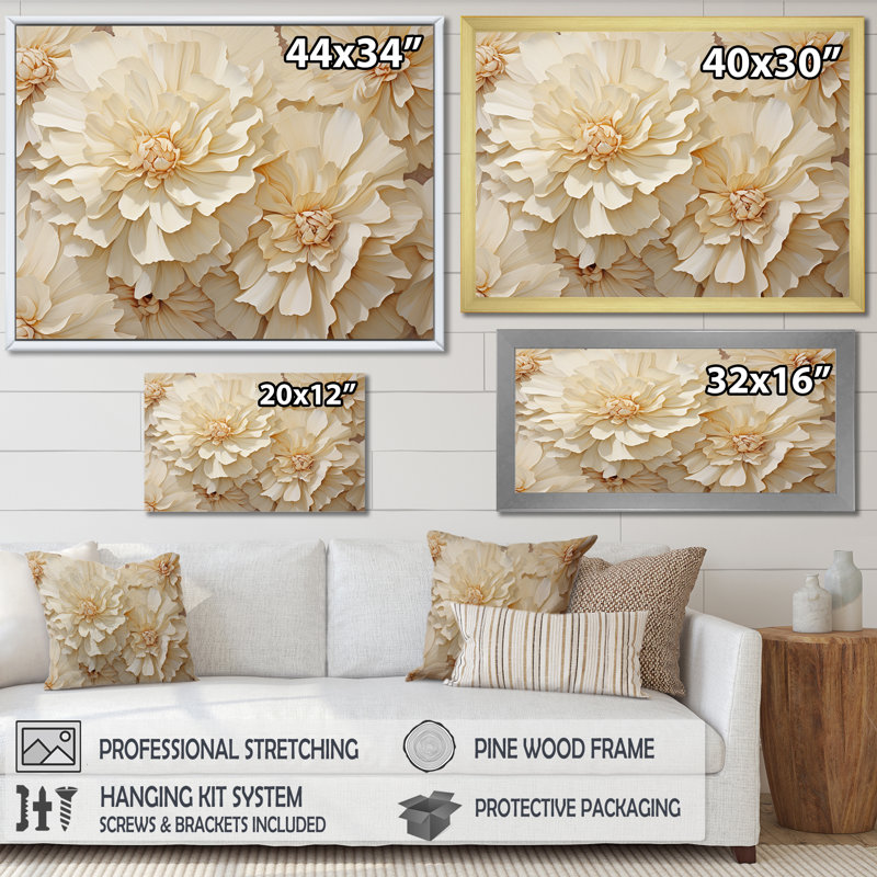 " Minimalism White Carnations ", Gold Single Picture Framed, 24" H x 32" W x 1" D
