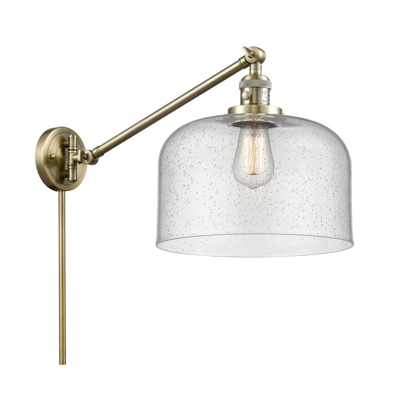 Bell - bras pivotant 1 lumière 12 po, Ampoule à DEL rétro de 3,5 W, Grainé, Laiton antique