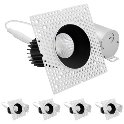 Projecteur encastré sans cadre à DEL 3 pouces avec remplacement de réflecteur noir LUXRITE 15W, 1100LM, 5CCT, 60 °, à intensité variable, CRI90, ETL blanc + noir, paquet de 4