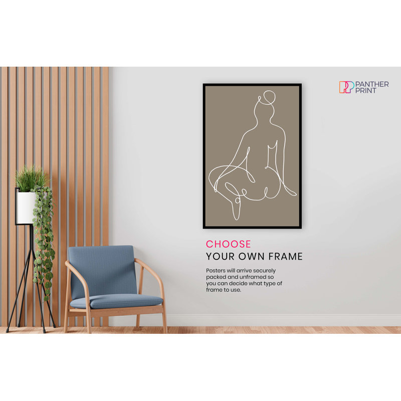 Panther Print Fine Art Prints White Line Art Woman Illustration Artistic Unframed Poster, Pictures for Home Walls, Bedroom, Living Room & Bathroom Decor 1 Piece Wall Art