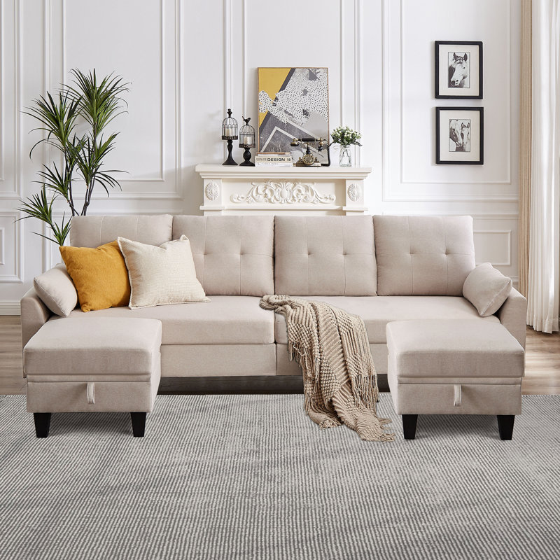 Canapé modulaire rembourré 3 pièces Kurumi, Polyester beige