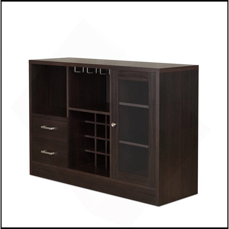 Armoire à vin sophistiquée à finition espresso avec options de rangement polyvalentes
