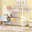 Lit mezzanine double en métal avec bureau et grille en métal, blanc