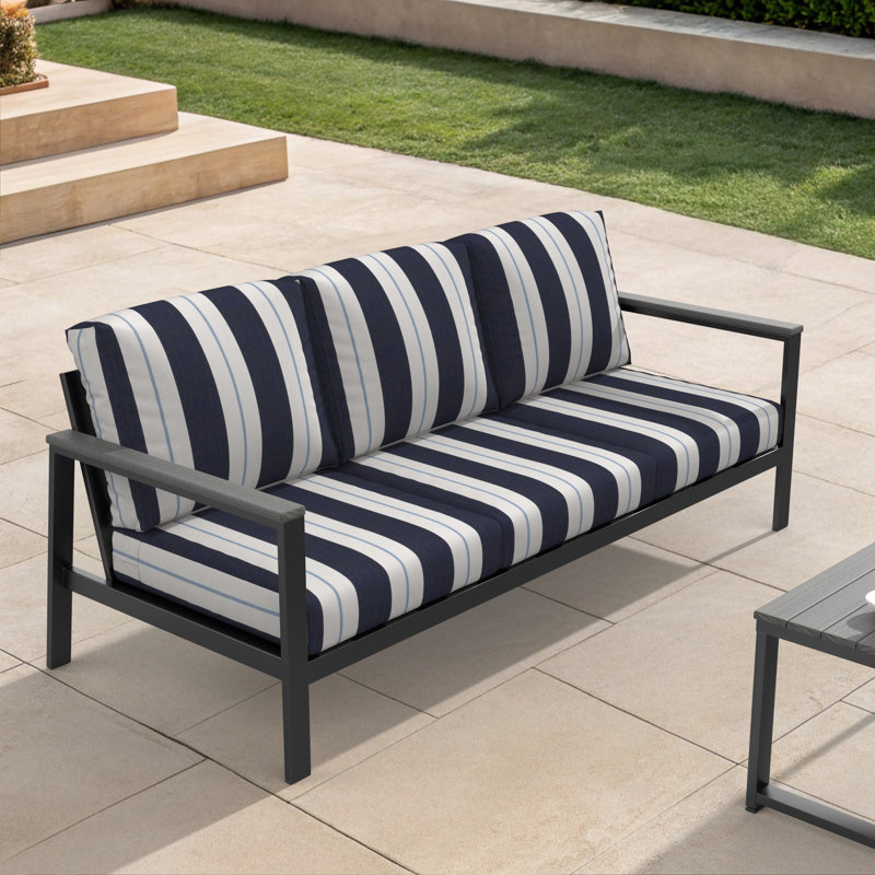 Townsend 80.3" Wide Outdoor Patio Sofa with Sunbrella Cushions, Cream/Tan
