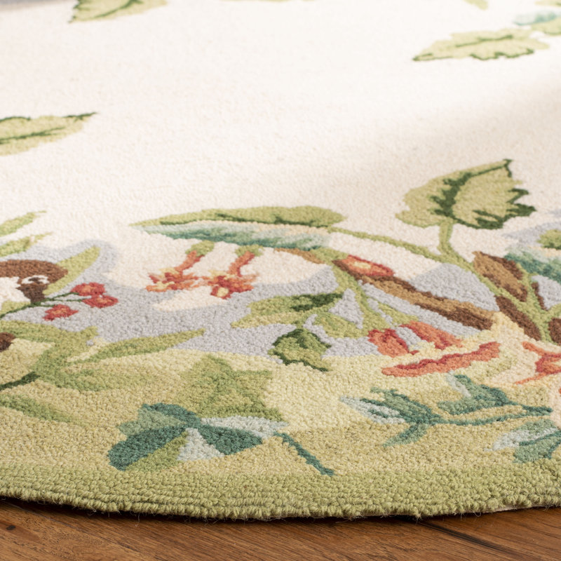 Hogle Hand Hooked Wool Floral Rug, Oval 4'6" x 6'6"