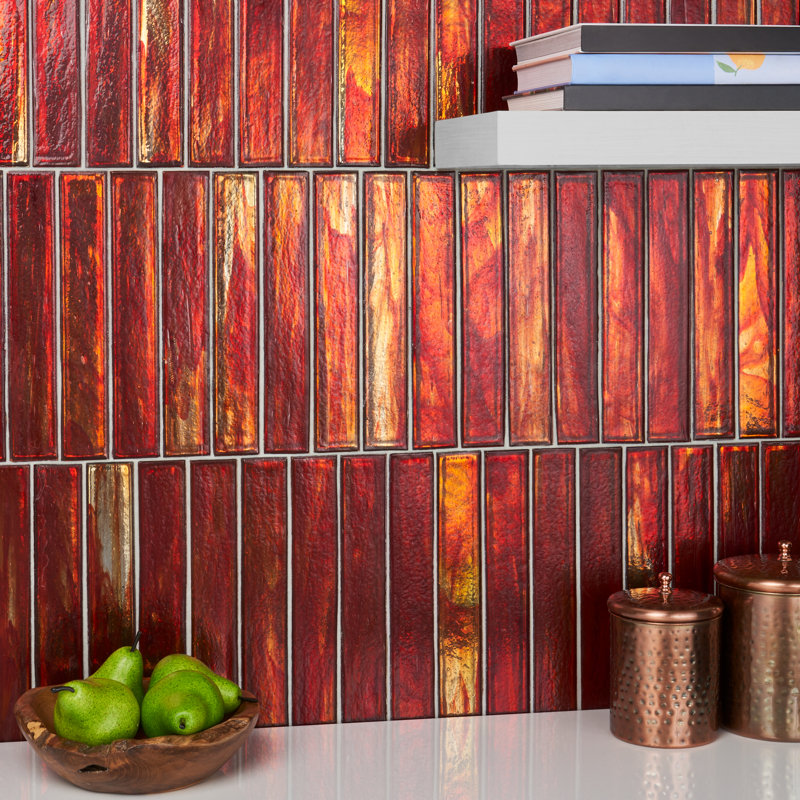 Fractal Brick 1.96 in. x 11.81 in. Polished Glass Subway Wall Tile (3.22 Sq. Ft. / Case), Red
