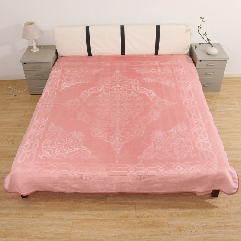 Embossed Throw Blanket Cloudy Polyester 300 GSM Soft Cozy Warm 200 x 240 cm Available in Beige Pink Grey and Cream, Pink