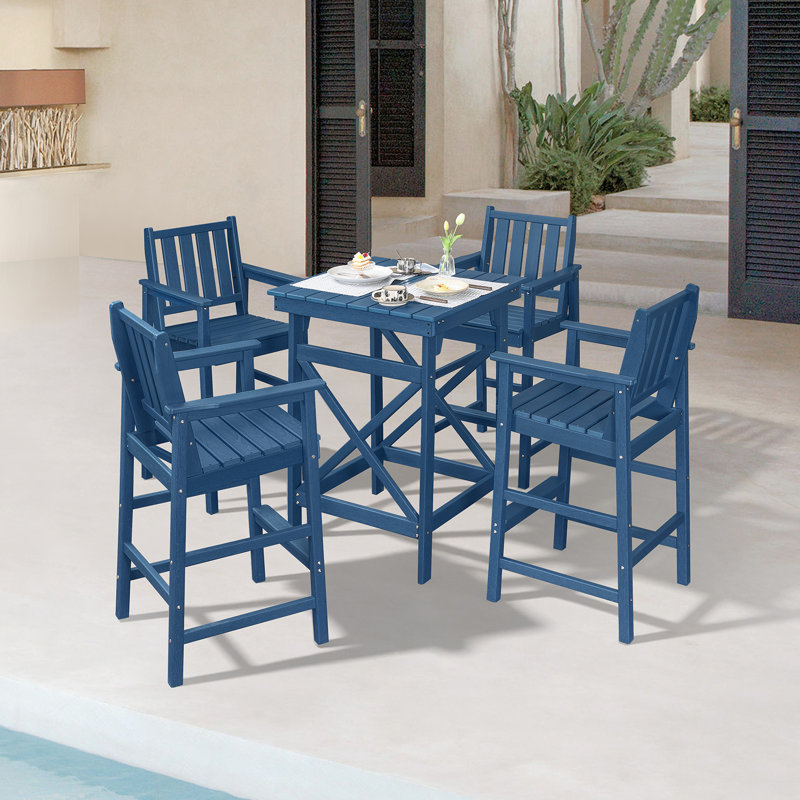 Ensemble de 5 chaises de bar Adirondack, table et chaises de hauteur pour bar en PEHD, ensemble de tabourets de bar haut Adirondack, ensemble de tables de bar en PEHD pour la piscine, le balcon et le jardin