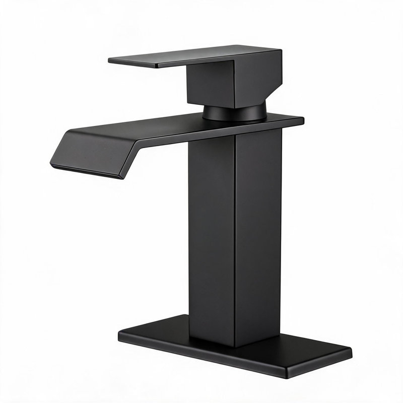 Robinet de lavabo de salle de bain en acier inoxydable noir mat avec poignée simple