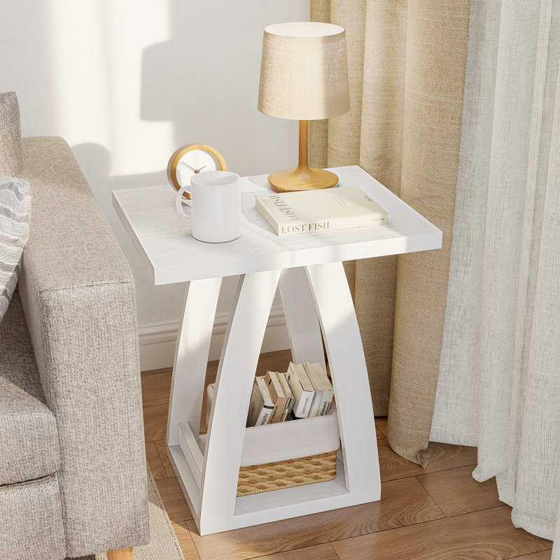 19.69'' End Table,Small Side Table for Living Room,Bedroom,Nightstand(Set of 2), White, 2