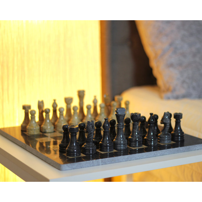 Jeu d'échecs en marbre, Noir / blanc, L 15 po x l 15 po x H 1 po