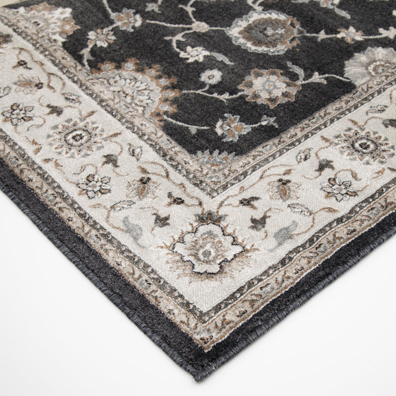 Tapis d'intérieur gris Moreno, Tapis de couloir 2 pi 2 po x 16 pi, Black/Greige
