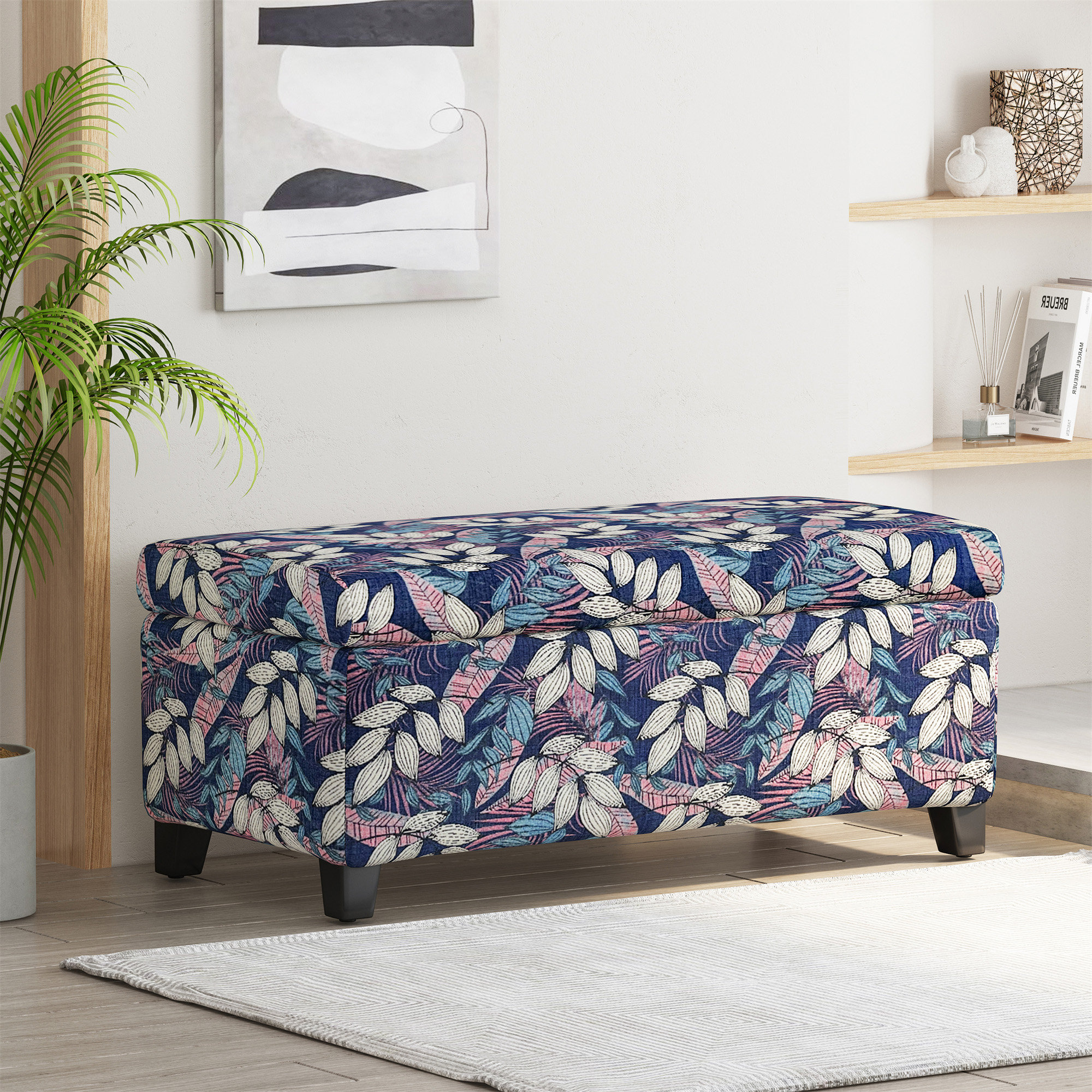 Dakota Fields Luxury Storage Ottoman With Floral Patterned Fabric (Only ...